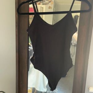 Black bodysuit with rainbow stripes